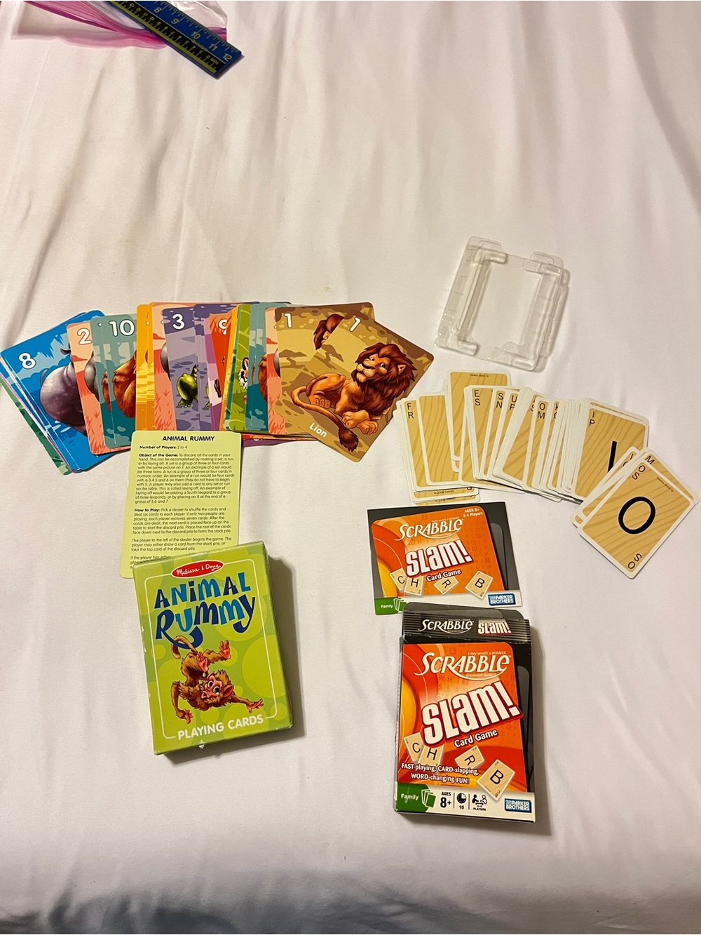 Scrabble Slam Card Game & Melissa Doug Animal Rummy Playing Cards Lot